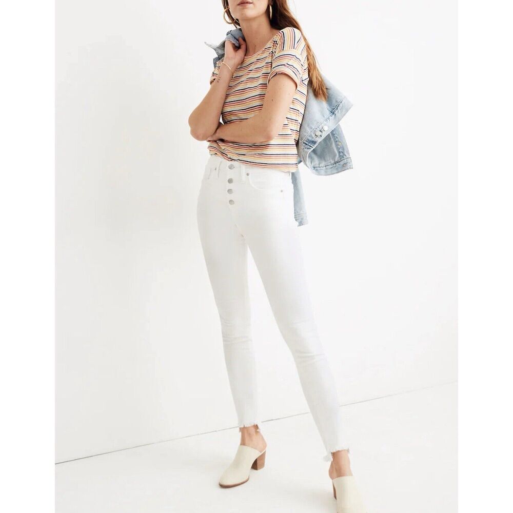 Madewell Womens 35P Petite 10" High-Rise Skinny Jeans Pure White Step-Hem Ed.